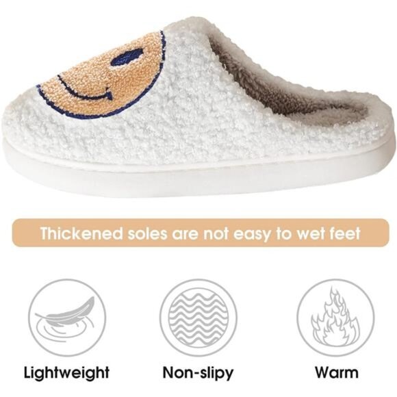 NEW Smile Face Slippers for Women – Retro Happy Face Plush Slippers, Soft & - Picture 4 of 7